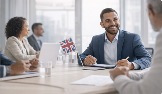 Professionnels en réunion autour d’une table de conférence